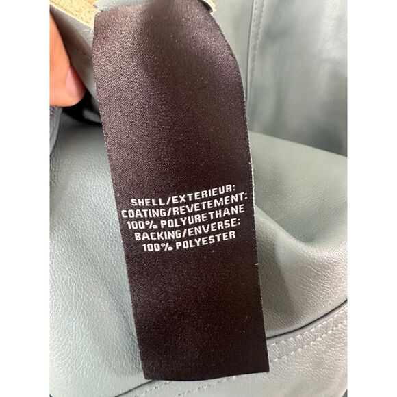 7 For All Mankind Shirt Dress Women Large Grey Blue Faux Leather Button Mini - Picture 6 of 7